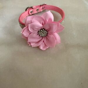Pink Floral Dog Collar with Rhinestones